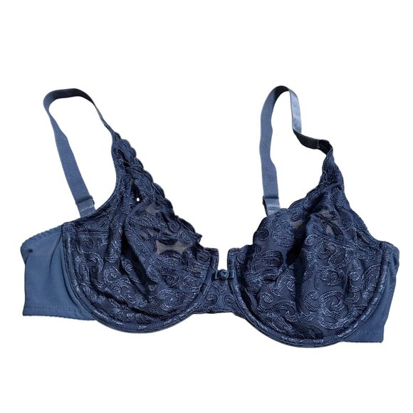 Wacoal Navy Blue Full Embroidered Lace Underwire Bra 34D - Picture 1 of 3